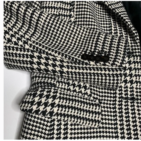H&M Coat Long Classic & Chic Wool Black White Houndstooth NWOT Sz 2 XS S - Picture 6 of 11